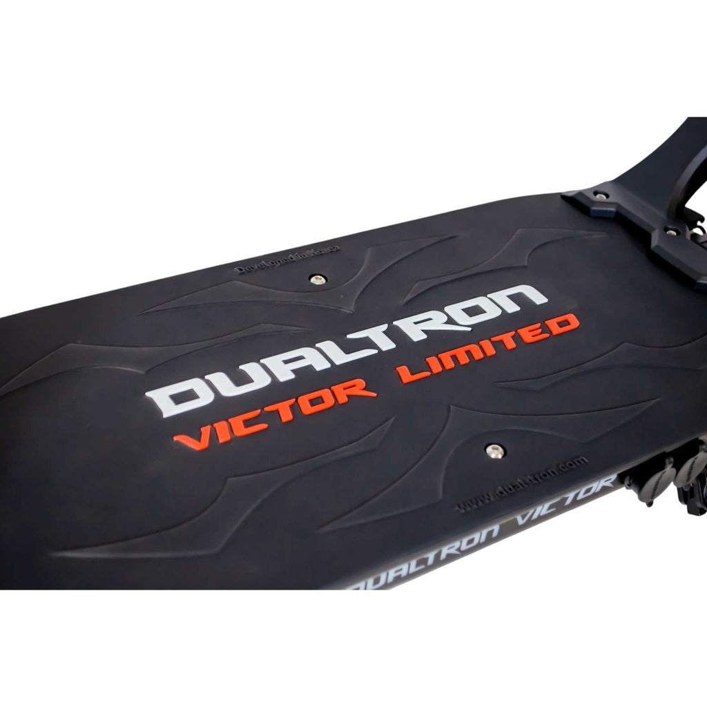 Black scooter with 'Dualtron Victor Limited' branding on a white background