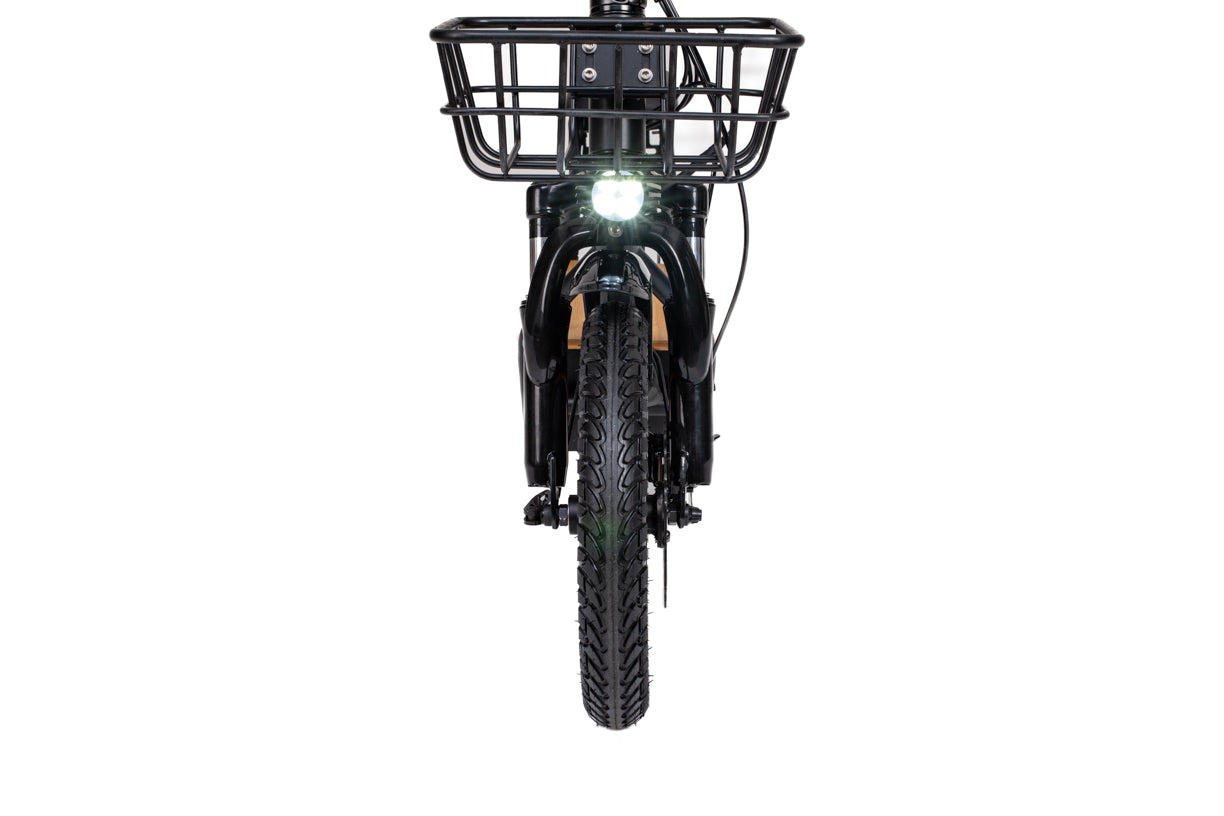 Black kukirin c1 pro electric scooter with a front basket on a white background