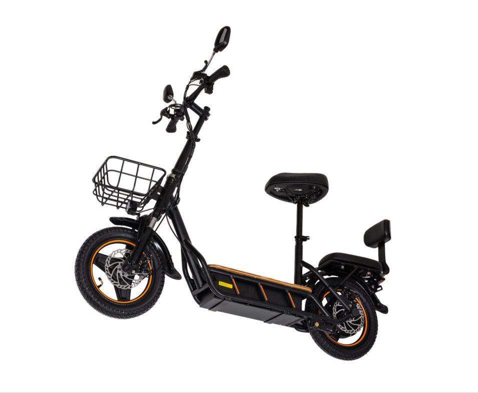 Black kukirin c1 pro electric scooter with a basket on a white background