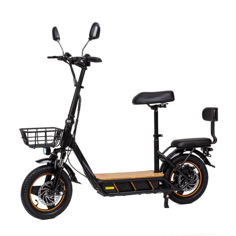 Black kukirin c1 pro electric scooter 2025 electric scooter with a wooden platform on a white background