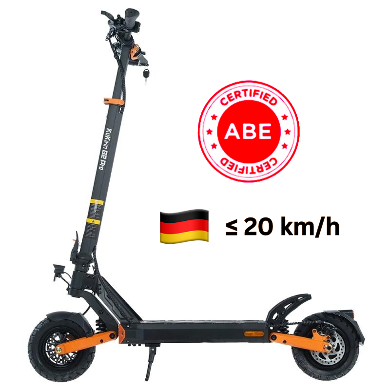 Kukirin G2 Pro Electric scooter with ABE certification logo and German flag on a white background