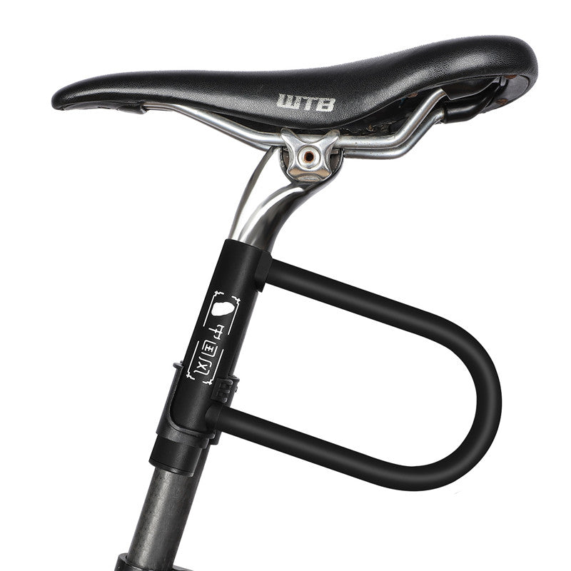 Bicycle seat with U-shaped U-lock for bicycles, electric scooters, and motorcycles on a white background