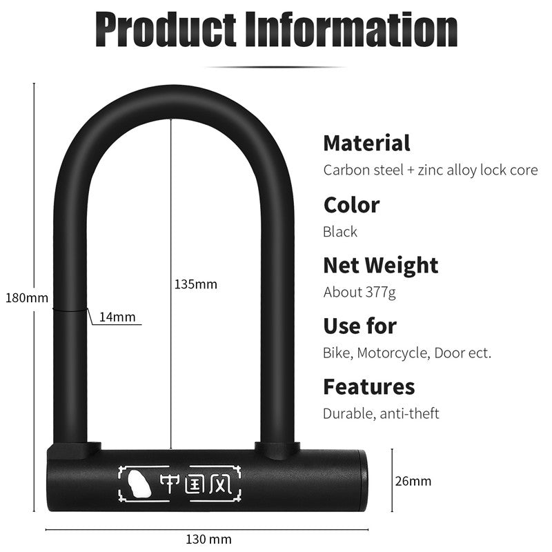 U-lock for bicycles, electric scooters, and motorcycles