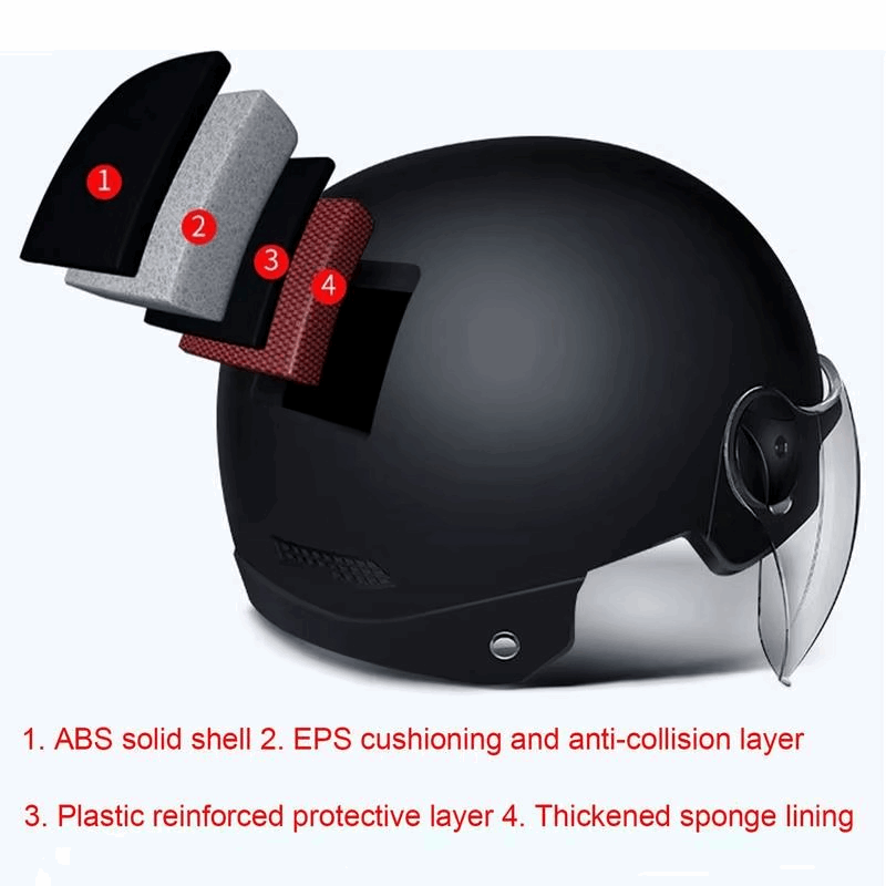 Black helmet with labeled protective layers on a white background - VEPACE