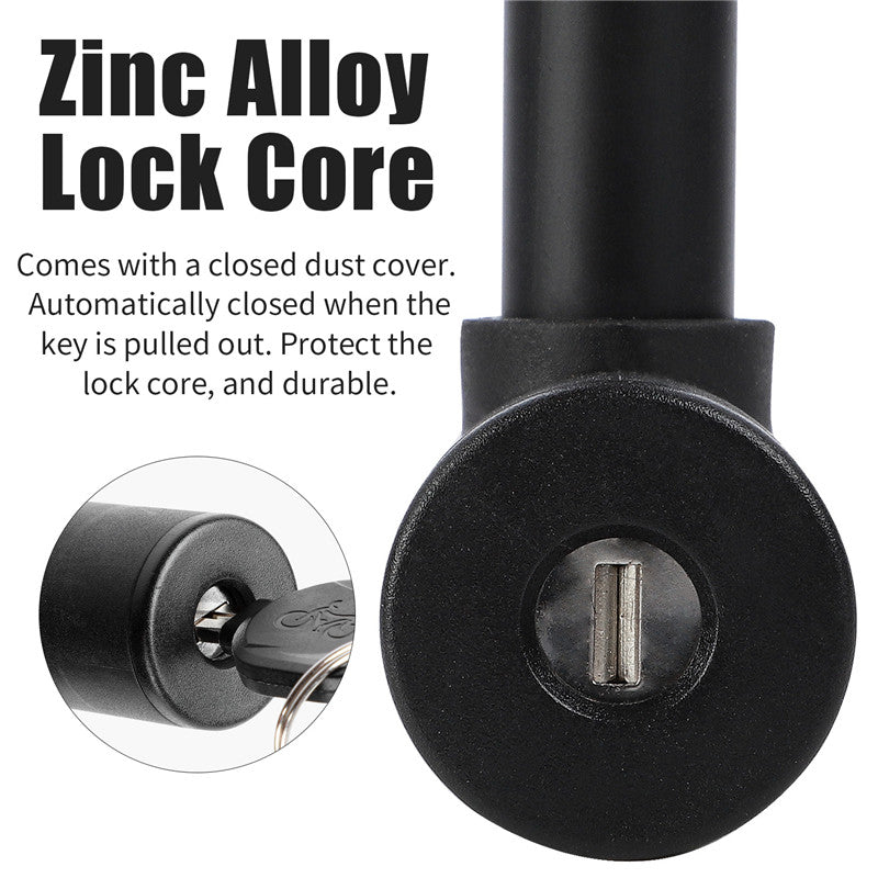 Black zinc alloy lock core with key, U-lock for bicycles, electric scooters, and motorcycles
