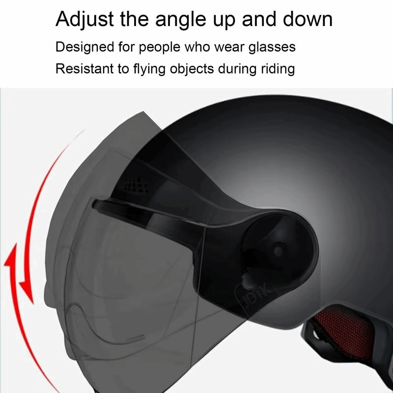 Black helmet with adjustable visor feature on a white background  - VEPACE